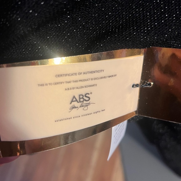 ABS Allen Shwartz Asymmetric V-Neck And Mesh Shimmer Evening Gown Dress Medium - Picture 4 of 7